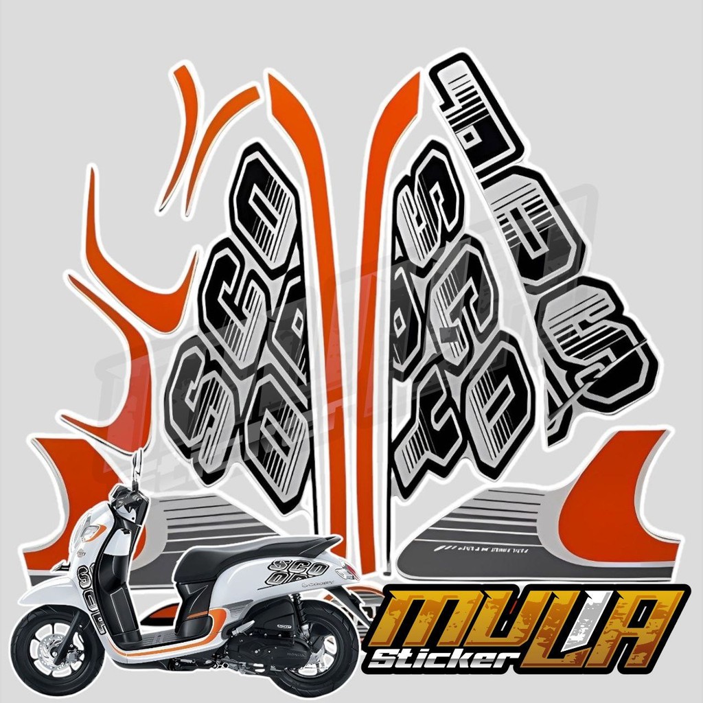 STICKER STIKER POLET LIS STRIPING MOTOR FULL BODY HONDA SCOOPY SPORTY ESP 2017 WARNA PUTIH OREN HITA