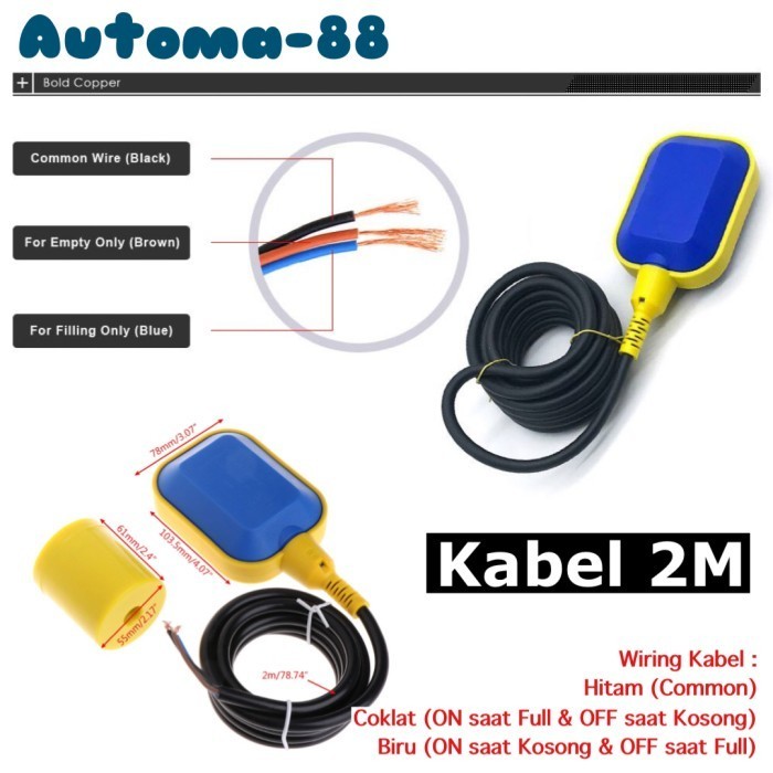GG88 Pelampung Air Radar otomatis kabel 2m Float switch Level sensor 2 meter
