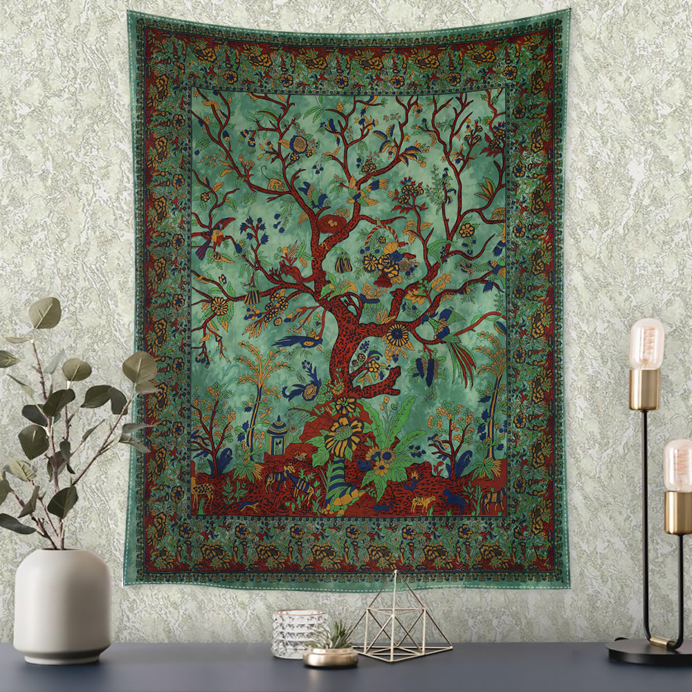 

Retro Flower and Bird Tree Tapestry Wall Hanging Abstract Art Mysterious Witchcraft Hippie Dormitory Living Room Home Decor