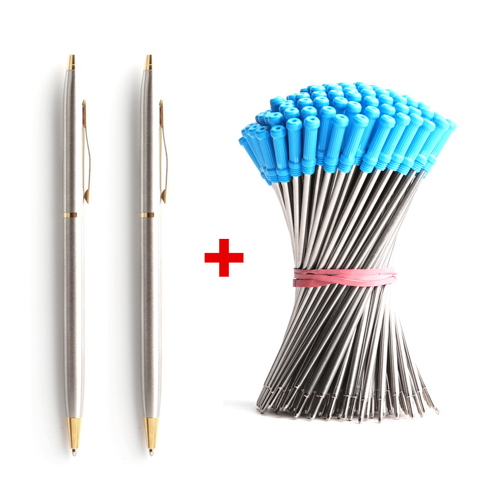 

2+20 Pcs/Set Metal Ballpoint Pen With Refills For School Office Stainless Steel Material Ball Pen Black Blue Refill Ink
