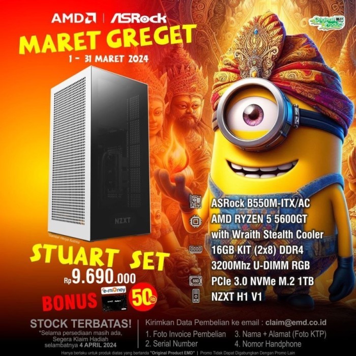 PC GAMING ASROCK B550M-ITX/AC RYZEN 5600GT 16GB, NVME 1TB - STUART SET
