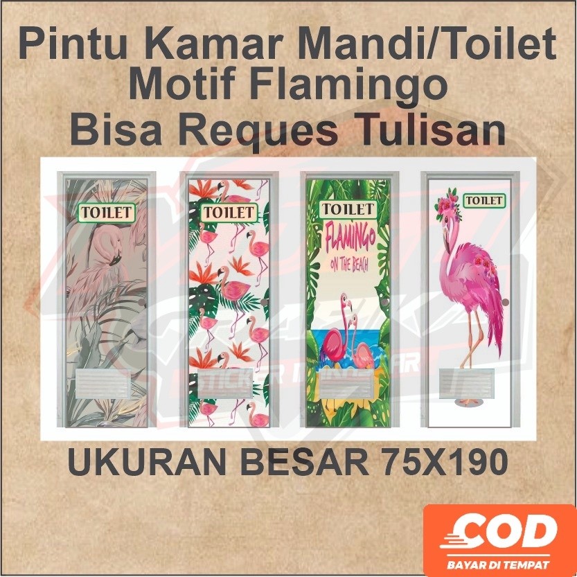 Stiker Pintu  Pintu Kamar Mandi PVC Motif Flamingo  waterproof Multi Stiker