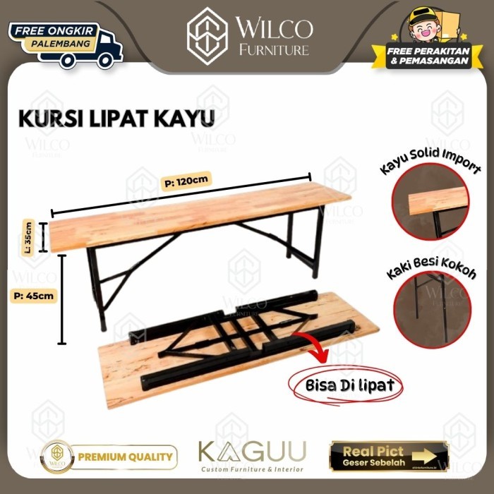 Kursi Lipat Panjang CMF | Kursi Lipat Kayu 120cm | Bangku Lipat Minimalis | Kursi Lipat Kaki Besi