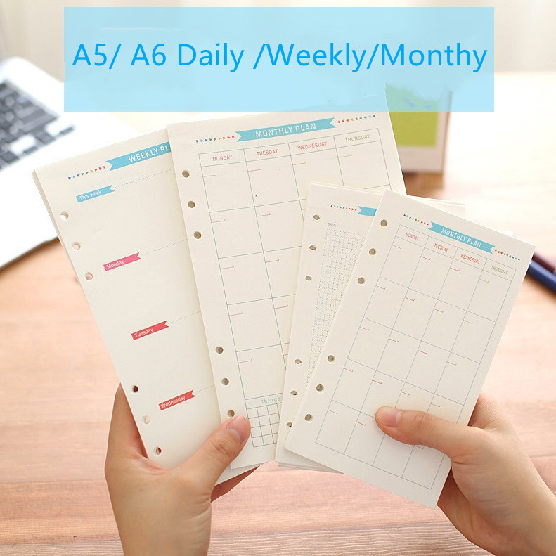 

A5 A6 Blue To Do/Weekly/Monthly/Grid Refill Loose-leaf Binder Inside Page Agenda School Stationery