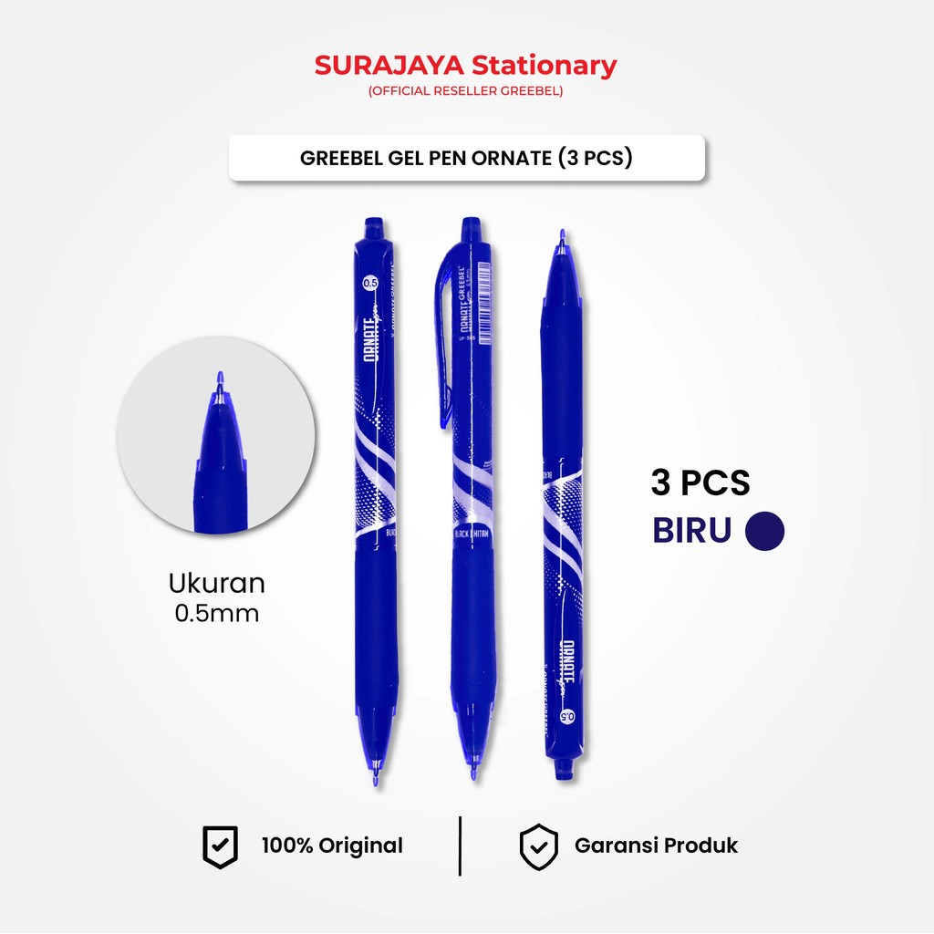 

PULPEN GEL GREEBEL Ornate GP-505 Tinta Biru (3PCS/SET) / Ballpen Bolpoin Bolpen Pen Gel