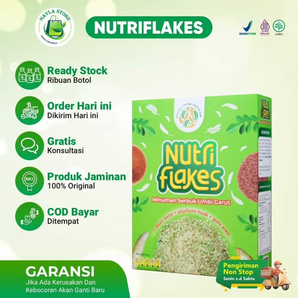 

Nutriflakes Sereal - Cereal Ekstrak Daun Kelor Umbi Garut Solusi Atasi Asam Lambung Maag Isi 280gr