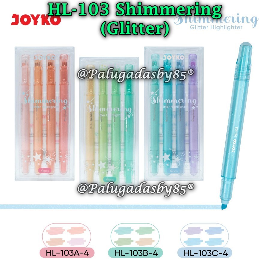 

(1 Set/4 Pcs) Highlighter Set JOYKO HL-103A-4 HL-103B-4 HL-103C-4 Glitter / Highlighter Joyko HL-103