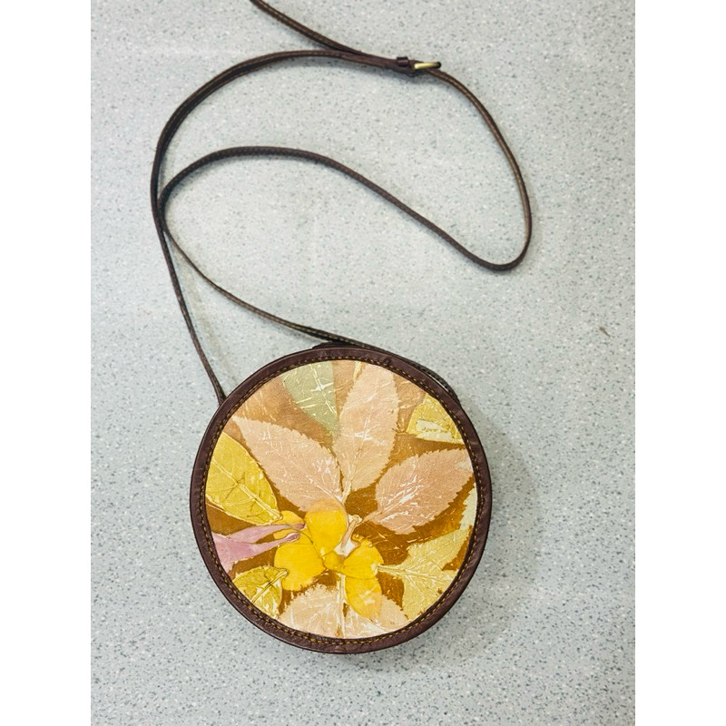 Tas Bulat Ecoprint Kulit Asli