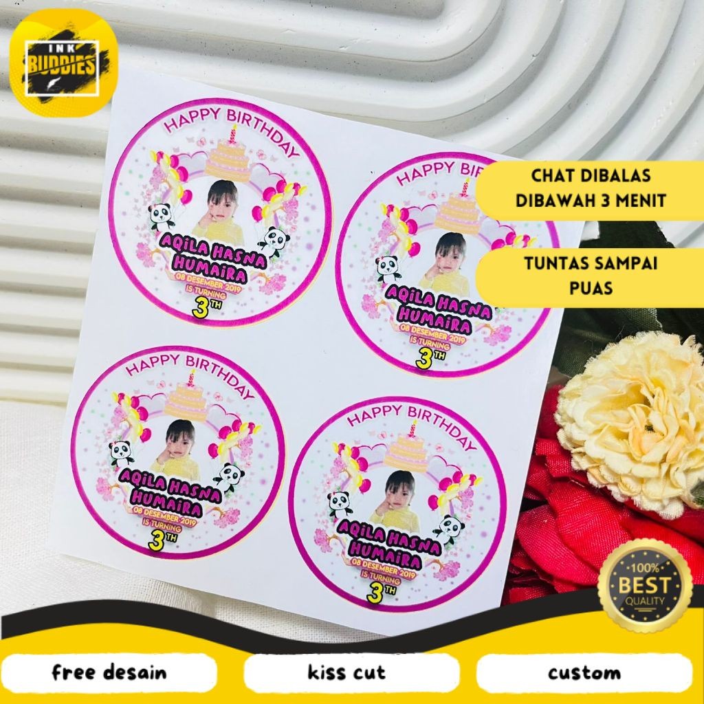 

INB 2-4 Vinyl Stiker Ulang Tahun Sticker Label Undang Happy Birthday Uk.Kecil Free Design