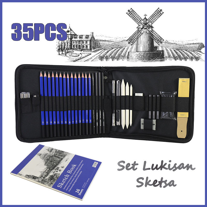 

【LEMLINGER】35 Potongan Pensil Sekolah Sketsa Menggambar Set / Pensil Seni Profesional Set Lengkap