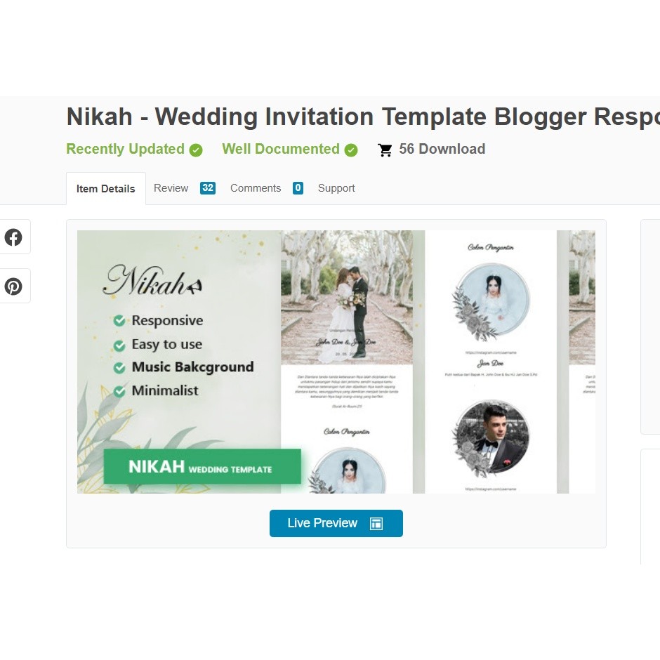 Template Blogger Blogspot Undangan Digital Website Nikah Pernikahan Tanpa Domain & Hosting DIGITAL M