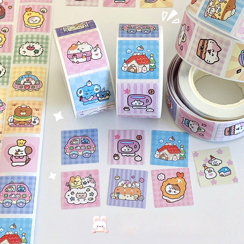 

[HARU] 300pcs Adorable Animal Series Sticker Roll Motif Cartoon Stiker Kartun Untuk Tempel di Box Packaging