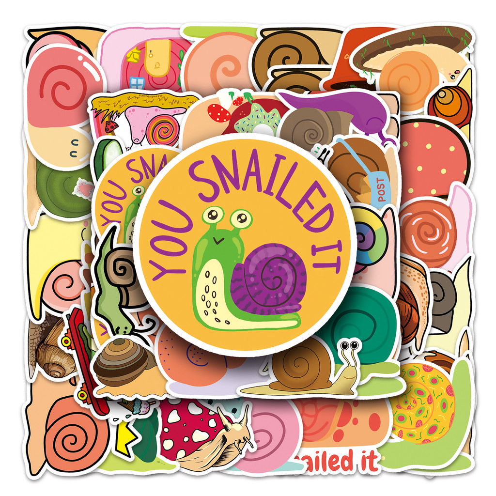 

50Pcs Snail series Cartoon Cute Waterproof Sticker Skateboarding Snowboard Retro Vinyl Sticker