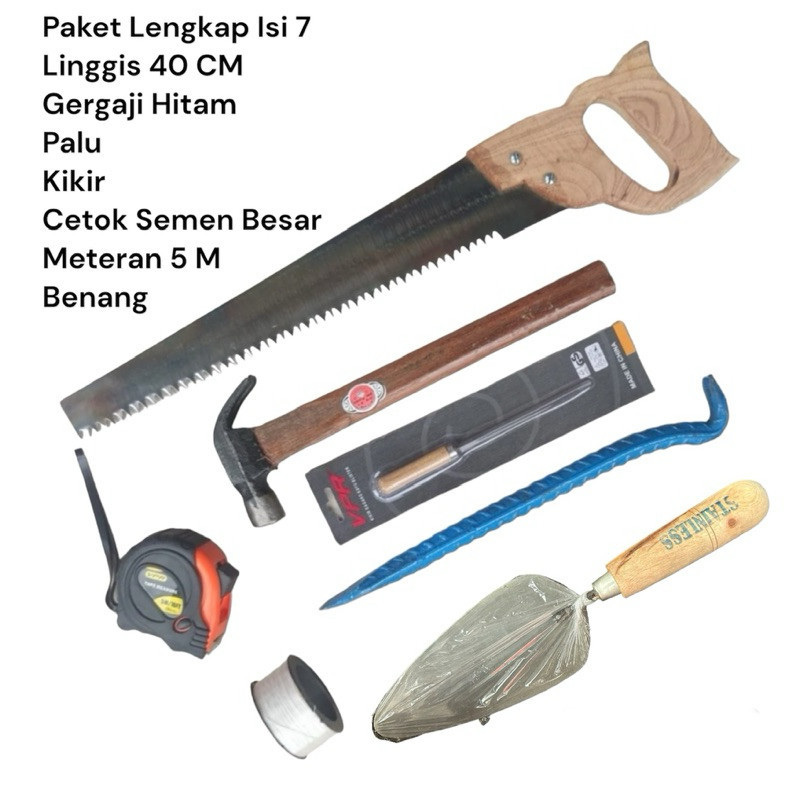 Paket Lengkap Alat Pertukangan Isi 7 - Alat Tukang Bangunan - Peralatan Tukang Kualitas Bagus