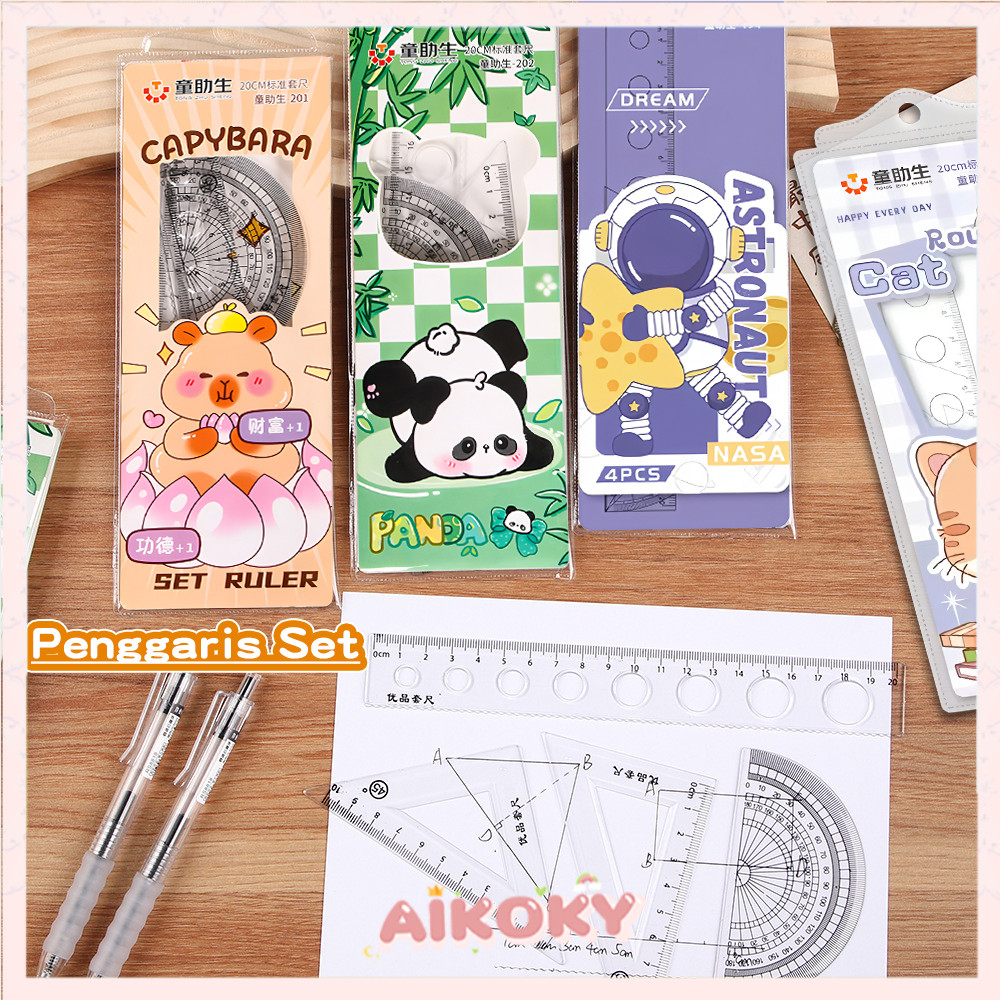 

AIKOKY Penggaris Set Kartun Penggaris Segitiga Premium Ruler