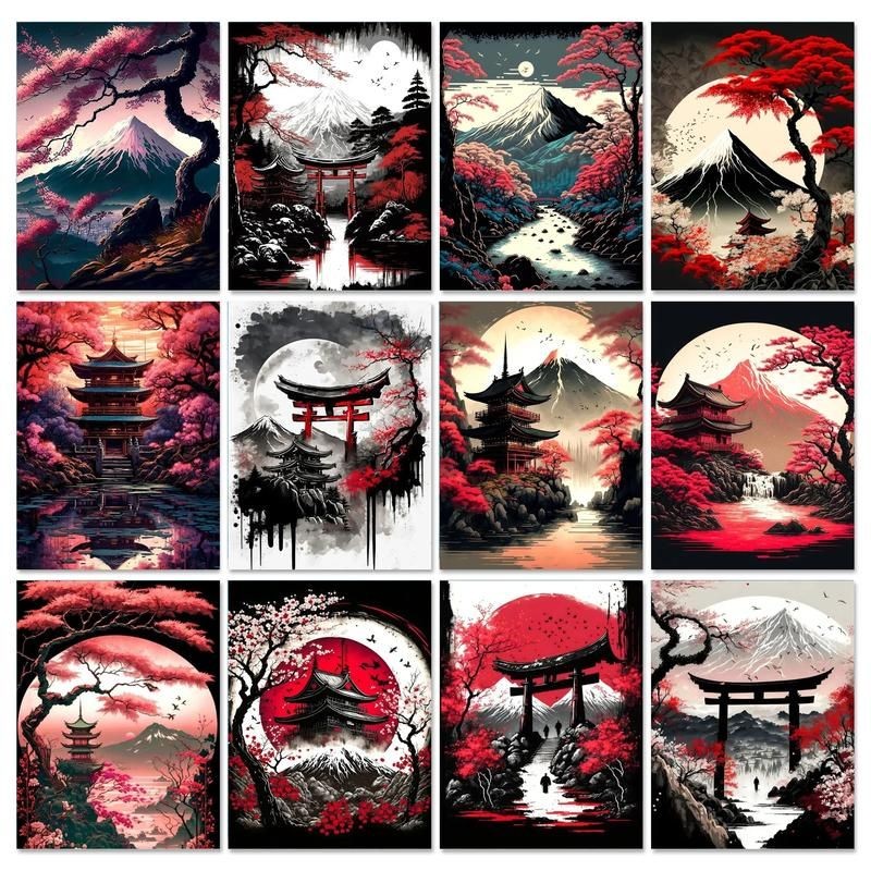 

GATYZTORY Painting By Numbers For Starter Kit Pavilion Colored Chinese style landscape architecture For Home Decoration