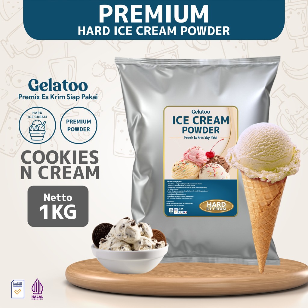 

Bubuk Es Krim Hard Ice Cream Gelatoo Rasa Cookies Creamy 1 Kg