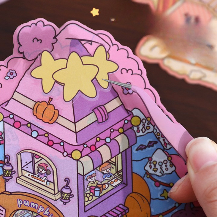 

ZHUMR9N 3D Decorative Sticker Korea Yilan Pumpkin House Marsmallow Party Viral Sticker 3D Landscaping Creative Mainan Anak Unik