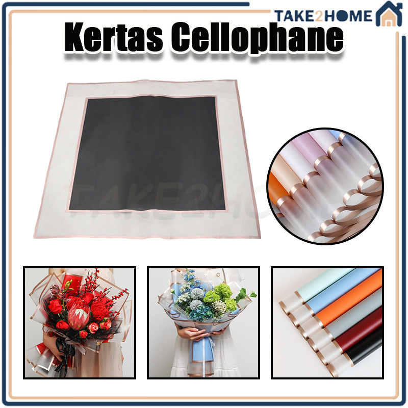 

20 Lembar Flower Wrapping/Gold Frame Transparan Premium Paper/gold Frame transparent cellophane flower wrapping paper