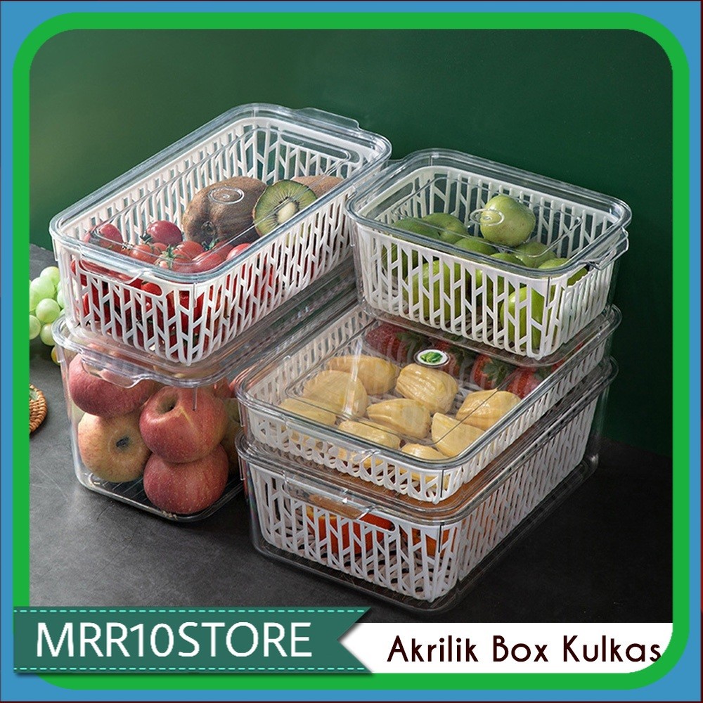 Food Container Kotak Makanan Buah Sayur Keranjang Kulkas Akrilik Transparan Dengan Dish Dryer