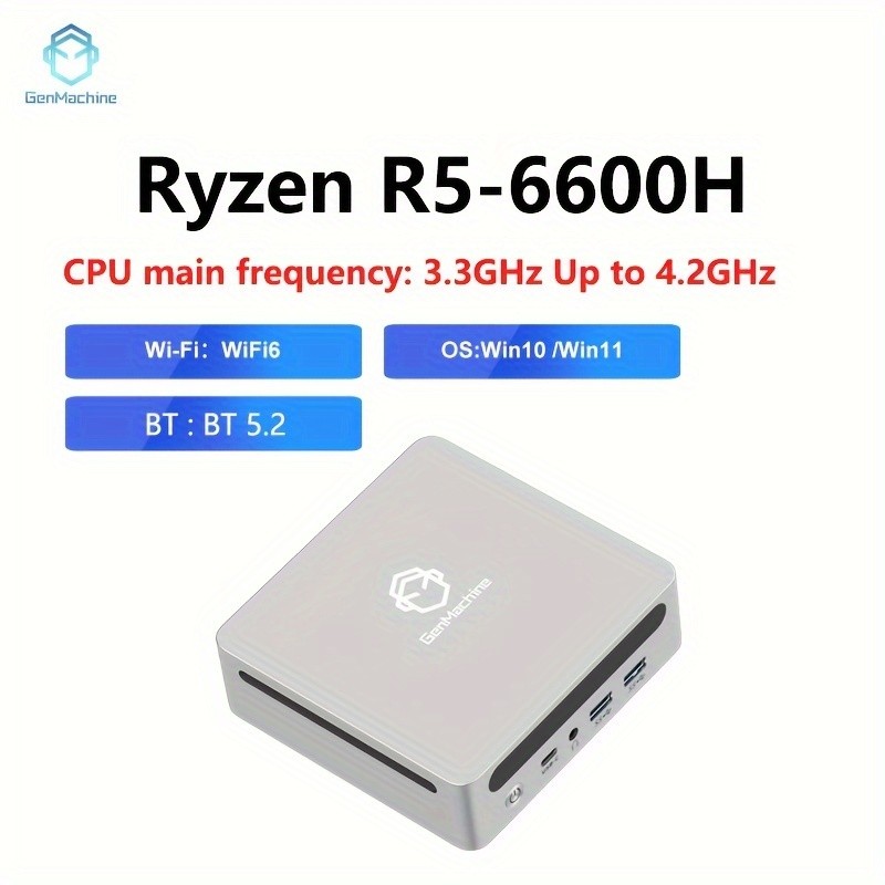 Genmachine AMD 6600H LPDDR5 16G 6400Mhz Mini PC Ordenador Windows 11 Ryzen WiFi 6 Gaming PC Display 