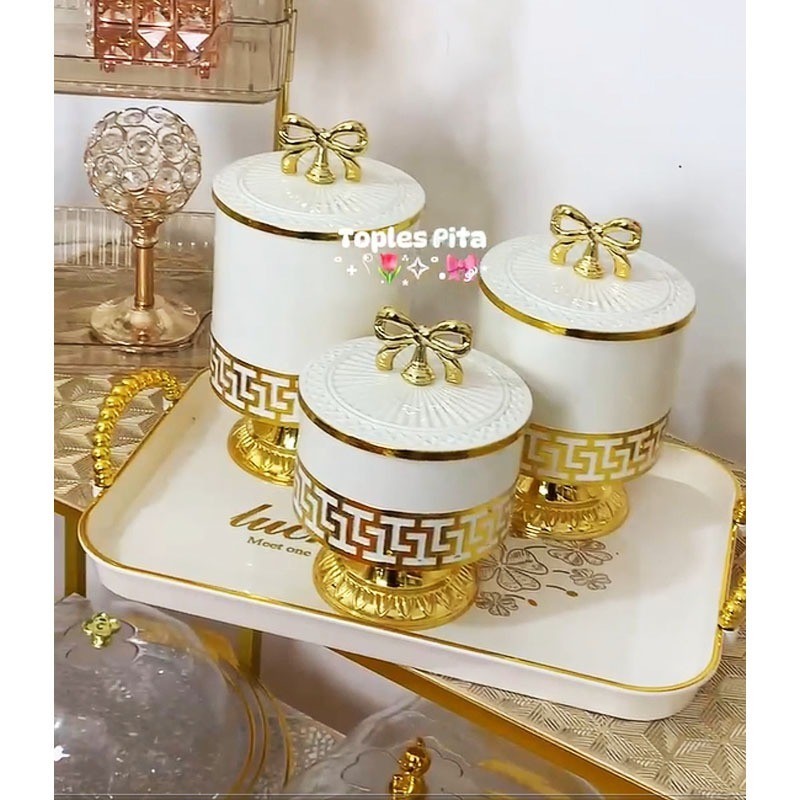 3pcs Toples Set Toples Jumbo Toples Kedap Udara Toples Lebaran Aesthetic Set Mewah Toples Kue Kering