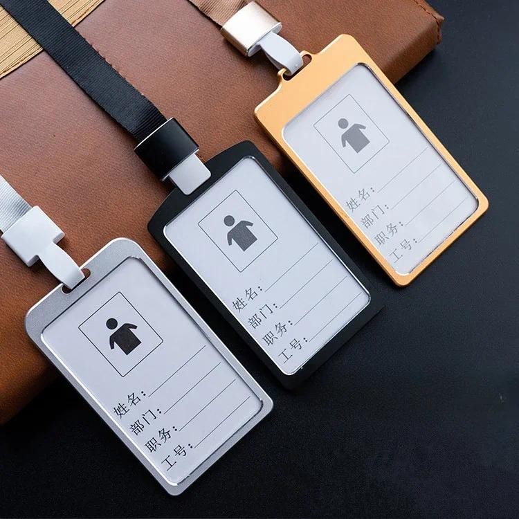 

Fashion Lanyard Card Cover for Women Men Aluminum Alloy Business Work ID Card Holder Credit Card Holder Subway Bus Cards Case