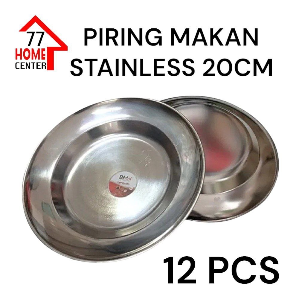 12 PCS || BMW Piring Makan Stainless 1 Lusin 20 cm  BMW / Piring Makan Bahan Tebal