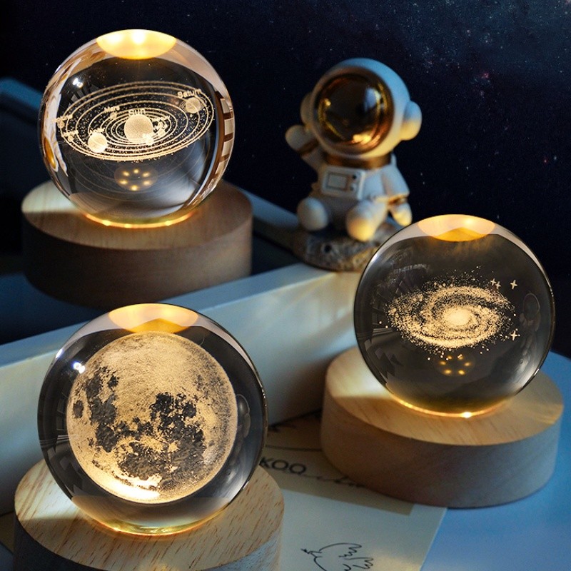 3D Crystal Ball Creative Planet Galaxy Glass Globe Moon Crystal Ball Desktop decor Bedside House Dec