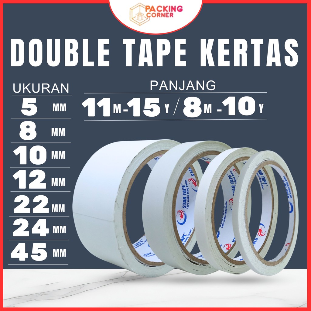 

Double Tape Kertas 45mm 22mm 10mm 5mm – 11M Lakban Dobel Sided Tape ATK 2 1 1/2 Inch - 15 YARD
