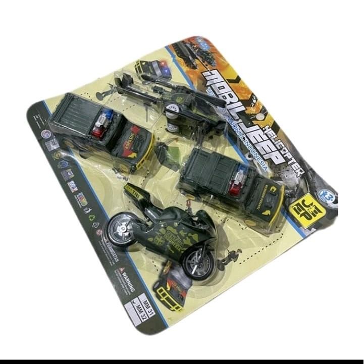 MAINAN ANAK MOBIL TENTARA SET 4 PCS / MAINAN MOBIL JEEP TENTARA ISI 4 / MAINAN MOBIL + HELICOPTER