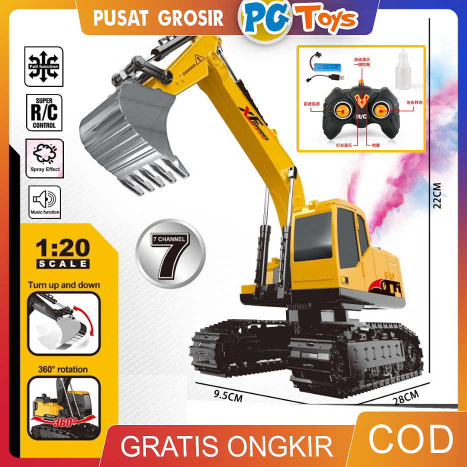 PGTOYS Mainan Beko Excavator XLF Model Remote Control 2.4Ghz RC Ekskavator Rotasi 360° Skala 1:20 Mu
