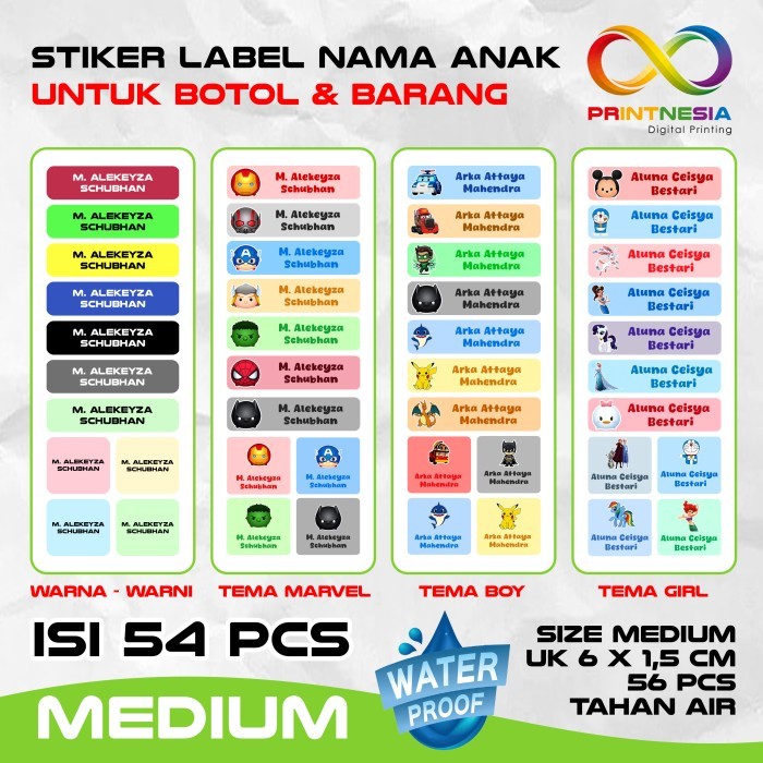 

Stiker Label Nama Anak Custom Ukuran Medium - Stiker Nama Alat Tulis Anak Waterproof Anti Air