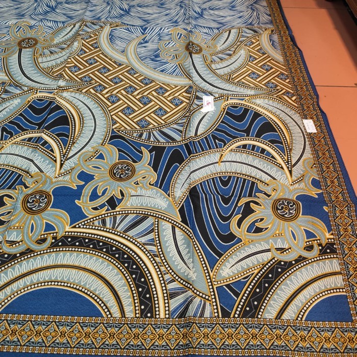 kain batik bahan dobby motif abstrak kontemporer warna biru