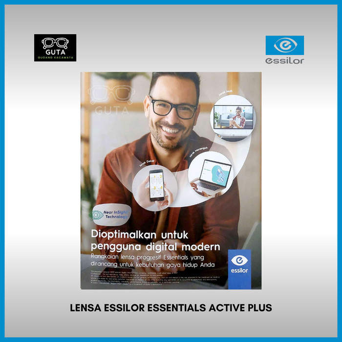 Lensa Kacamata Progresif Essilor Essentials Active Plus Photochromic Grey Original