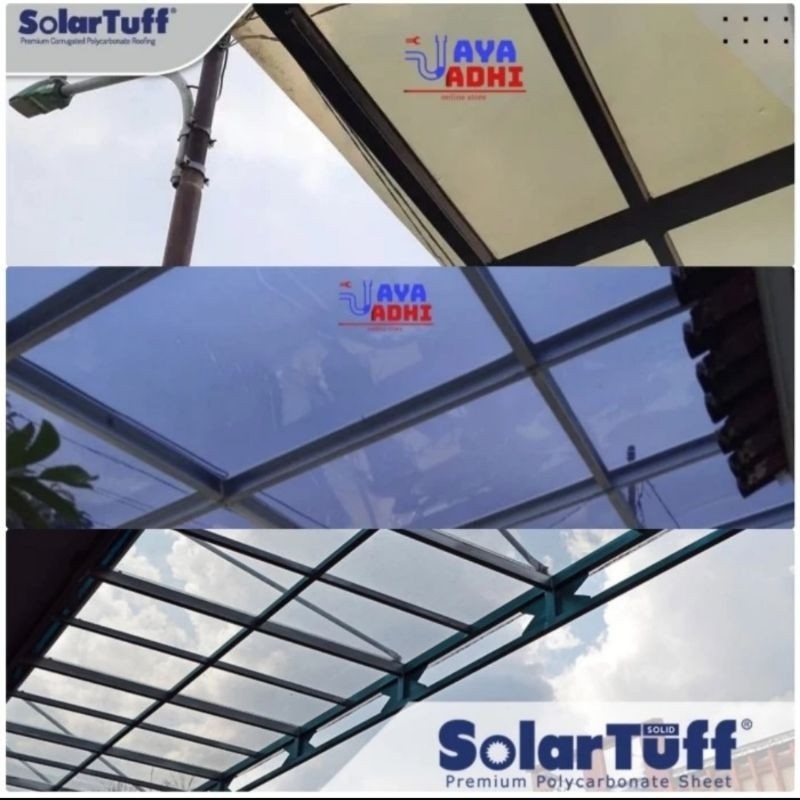 ht75yj SolarTuff Solid Atap UV 1.2mm CLEAR Solartuff Kanopi Transparan Flat Bening Polikarbonat