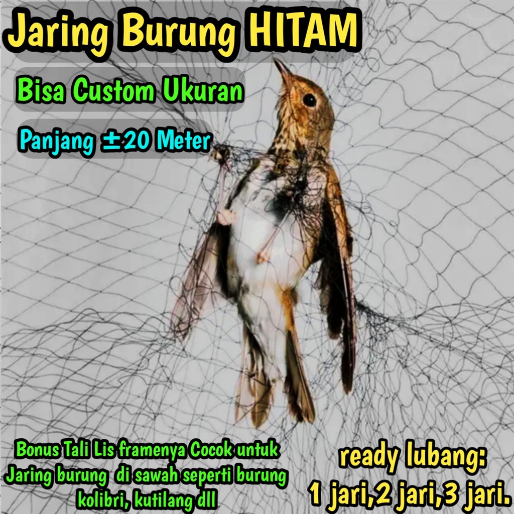 jaring burung Sawah Lubang Kecil Panjang 25 meter warna hitam