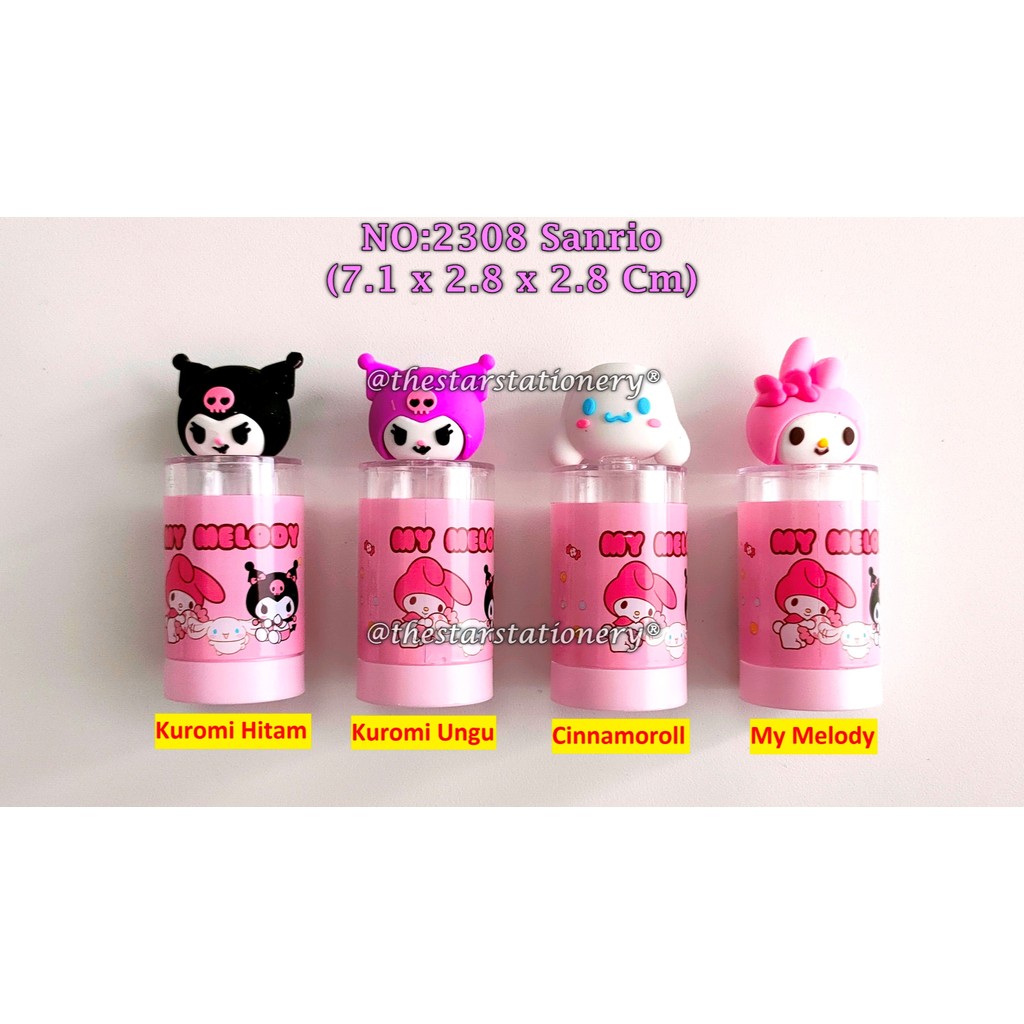 

(1 Biji) Rautan Sanrio 2308 1 Lubang + Penghapus Sanrio 7.1*2.8*2.8 Cm / Rautan Multifungsi NO:2308