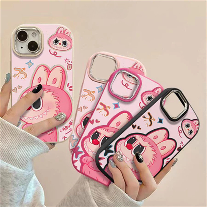 Cute Cutoon Labubu Series Ponsel Casing, Pink Labubu, iPhone XR Panggilan Cocok untuk iPhone 15 14 1