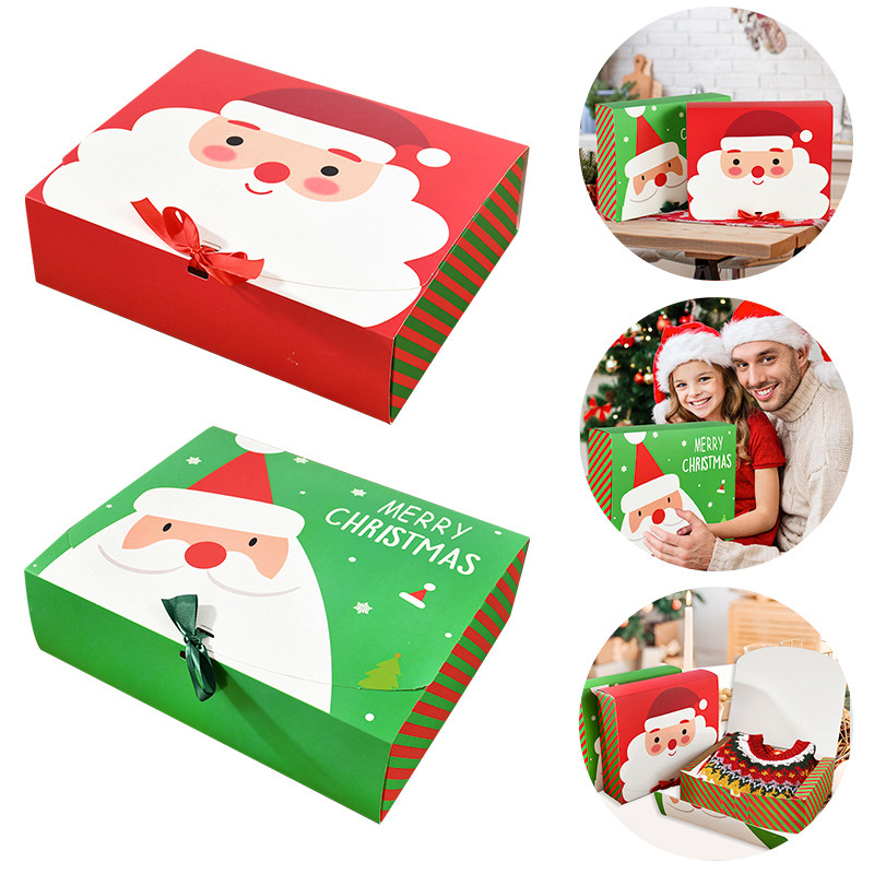 

4/2Pcs Merry Christmas Gift Packing Boxes Large Candy Cookie Snack Box 2024 Xmas Noel Navidad Kids Gift Favors 2025 New Year