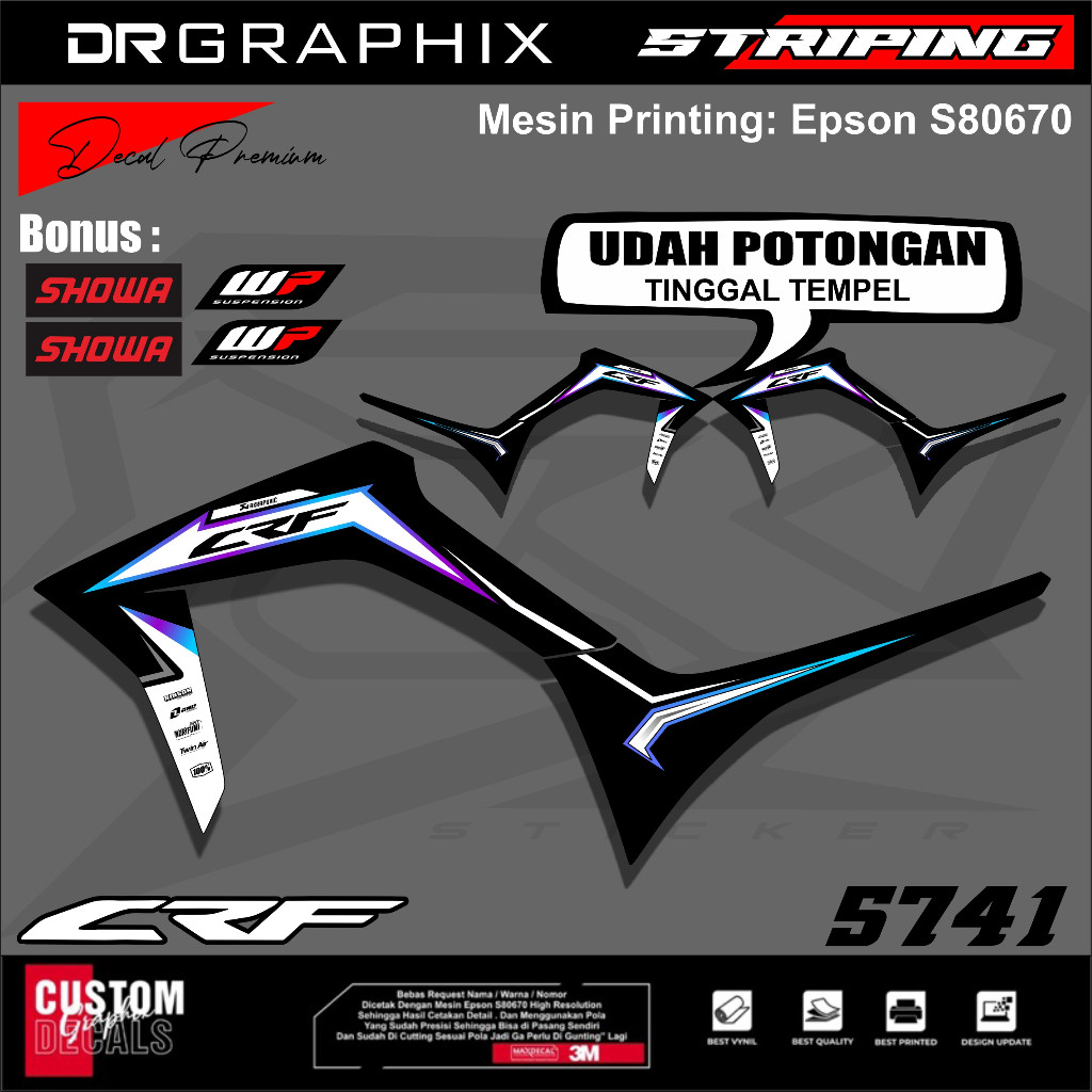 Striping CRF Grafis Rainbow / Stiker Motor Honda CRF Design Grafis Lis Simple / Semifull