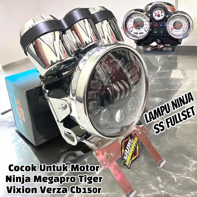 HEADLAMP LAMPU DEPAN NINJA SS FULLSET SPIDOMETER BRACKET PANGKON LAMPU NINJA SS PNP NINJA TIGER MEGA