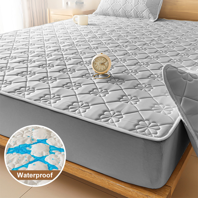 Waterproof Elastic Mattress Cover Bed Sheets Pad Protector Bed Cover Soft Queen King Solid Color Lat