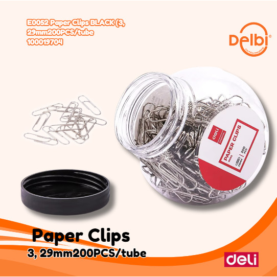 

DELI E0052 Paper Clips 29mm 1 Tube 200 Pcs Paperclip Ketas ATK Kantor Paper Clips BLACK (3, 29mm200PCS/tube