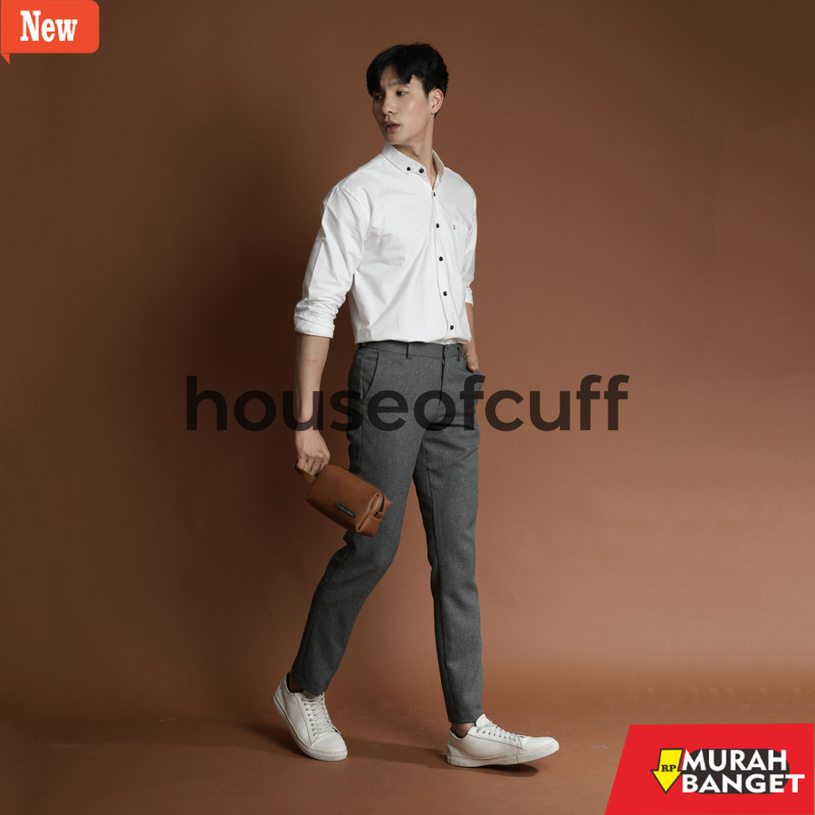 kemeja formal pria Houseofcuff Kemeja Lengan Panjang Pria Formal Slim Fit Putih