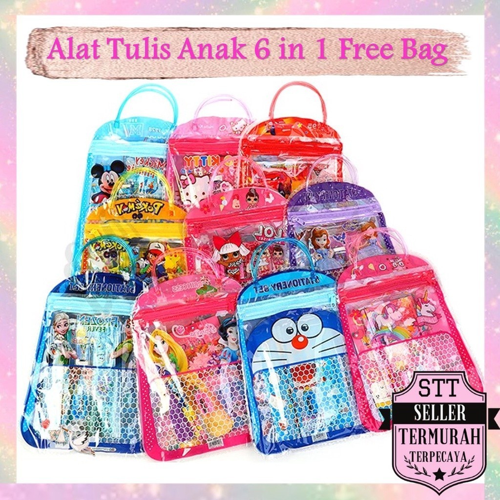 

STT Stationery Set 6 in 1 Free Bag Alat Tulis Anak Sekolah Buku Pulpen Penghapus Pengaris