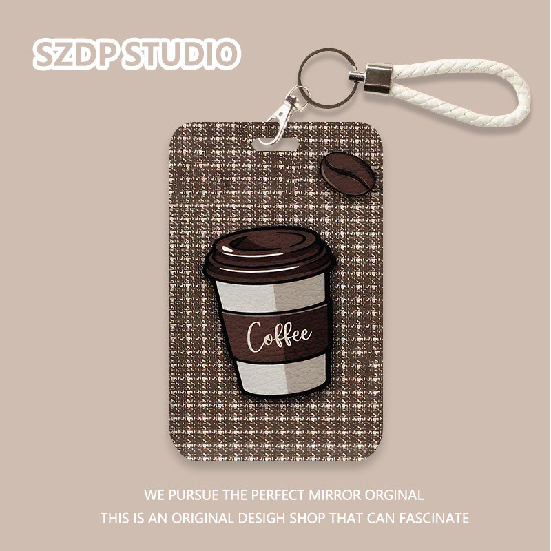 

ID CARD Pola cangkir kopi coklat kartun Korea penutup pelindung gantungan kunci terintegrasi kawaii lucu penutup pelindung kartu bank penutup pelindung kartu ID kartu bus