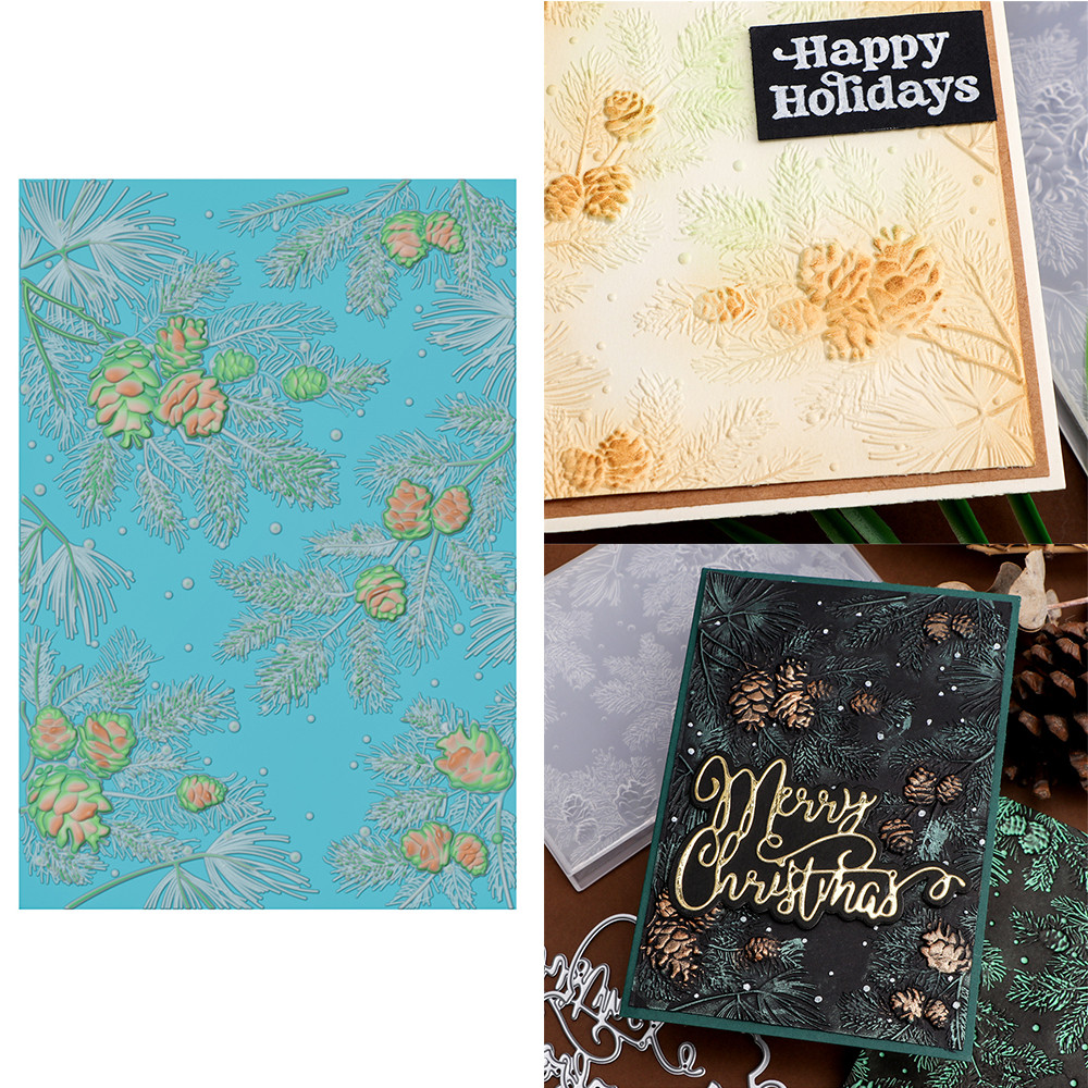 

3D Embossing Folder Holly Pine Leaves for Diy Scrapbooking Adding Textured Paper Card Christmas Crafting 11.5*16Cm Stencil