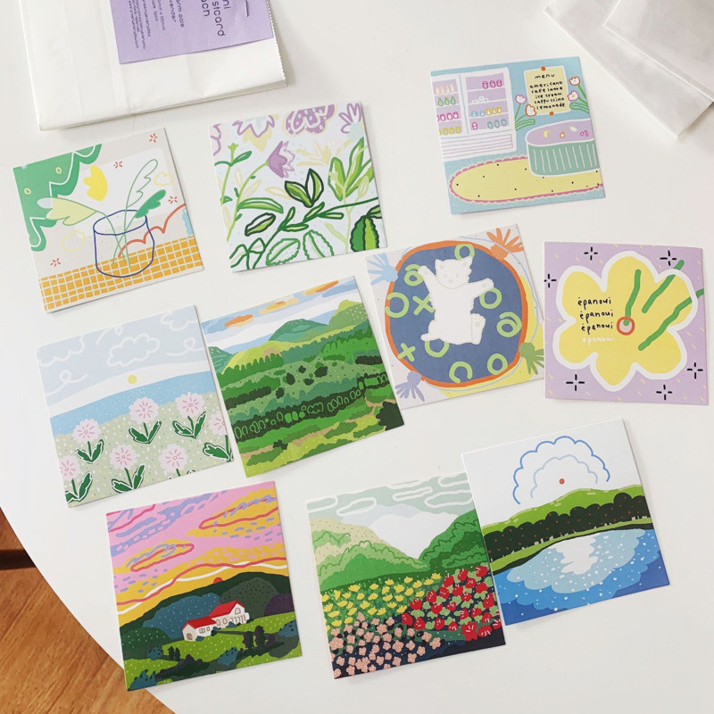 

Ins Plant Flower Landscape Decorative Card 5 Sheets Writable Hand Painted Illustration Postcard Diy Wall Sticker Greeting Cards