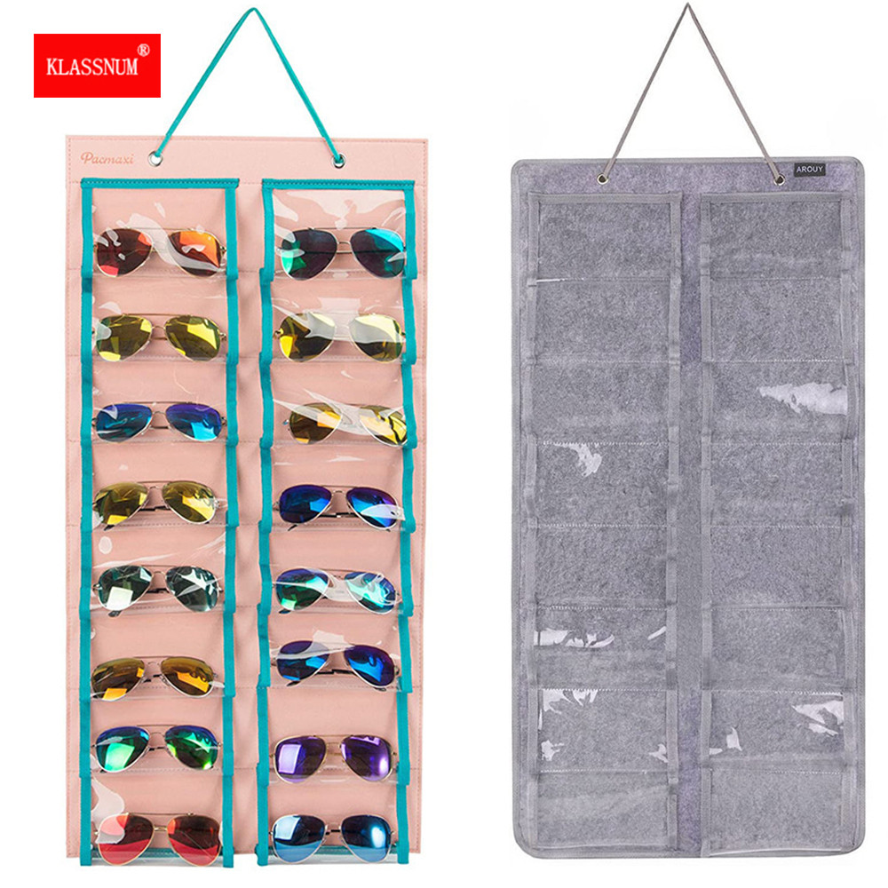 

KLASSNUM 16 Grids Glasses Organizer Storage Wall Hanging Bag Sunglasses Container Eyeglass Display Hanging Bag Wall Pocket Pouch